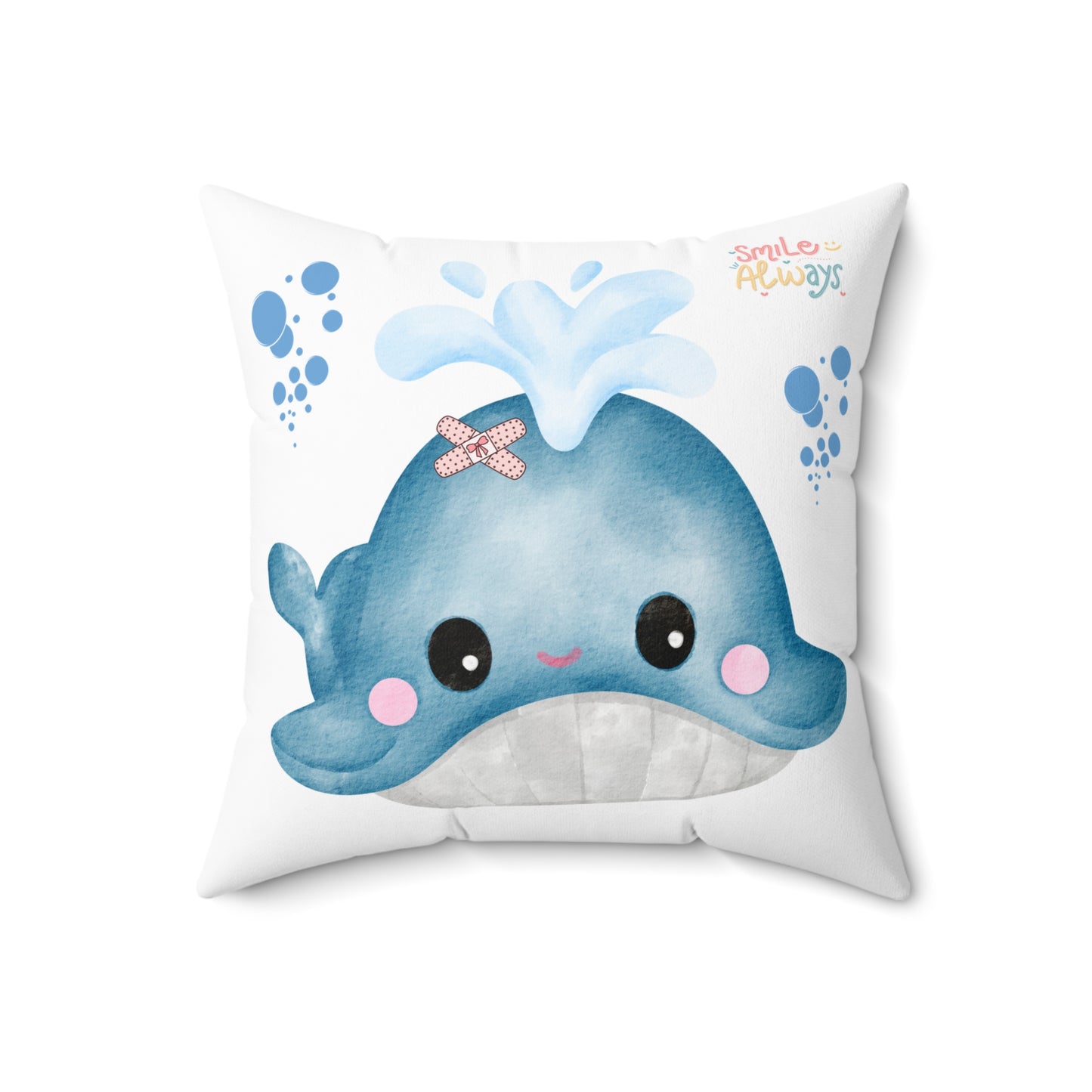 Whale with a bandage and bubble pun Polyester Square Pillow
