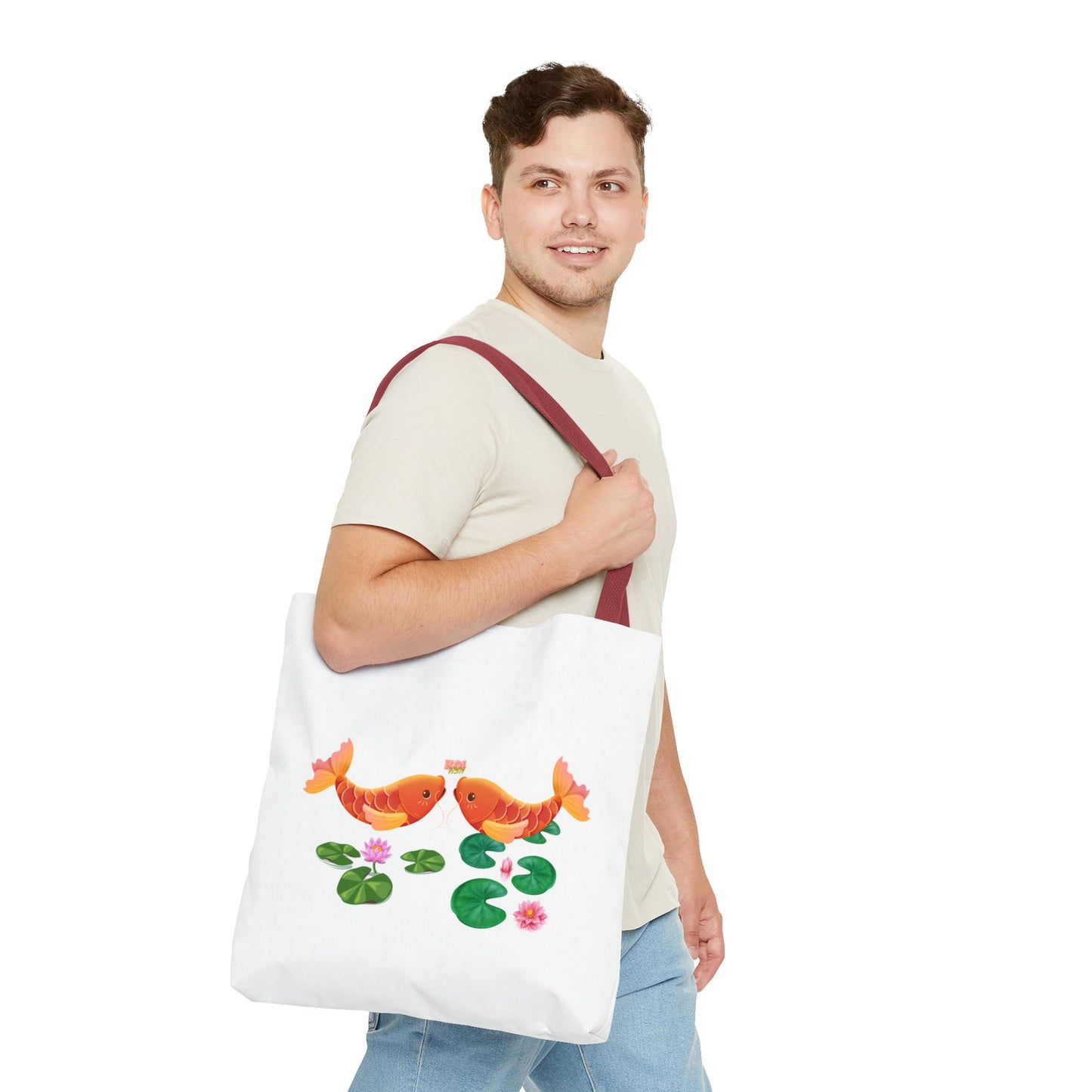 Golden koi fish with lotus flowers Tote Bag