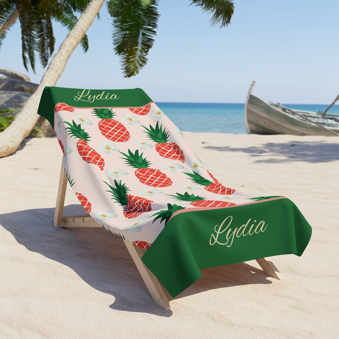 Pineapple Pattern Beach Towel — Personalized Name Tropical Summer Towel
