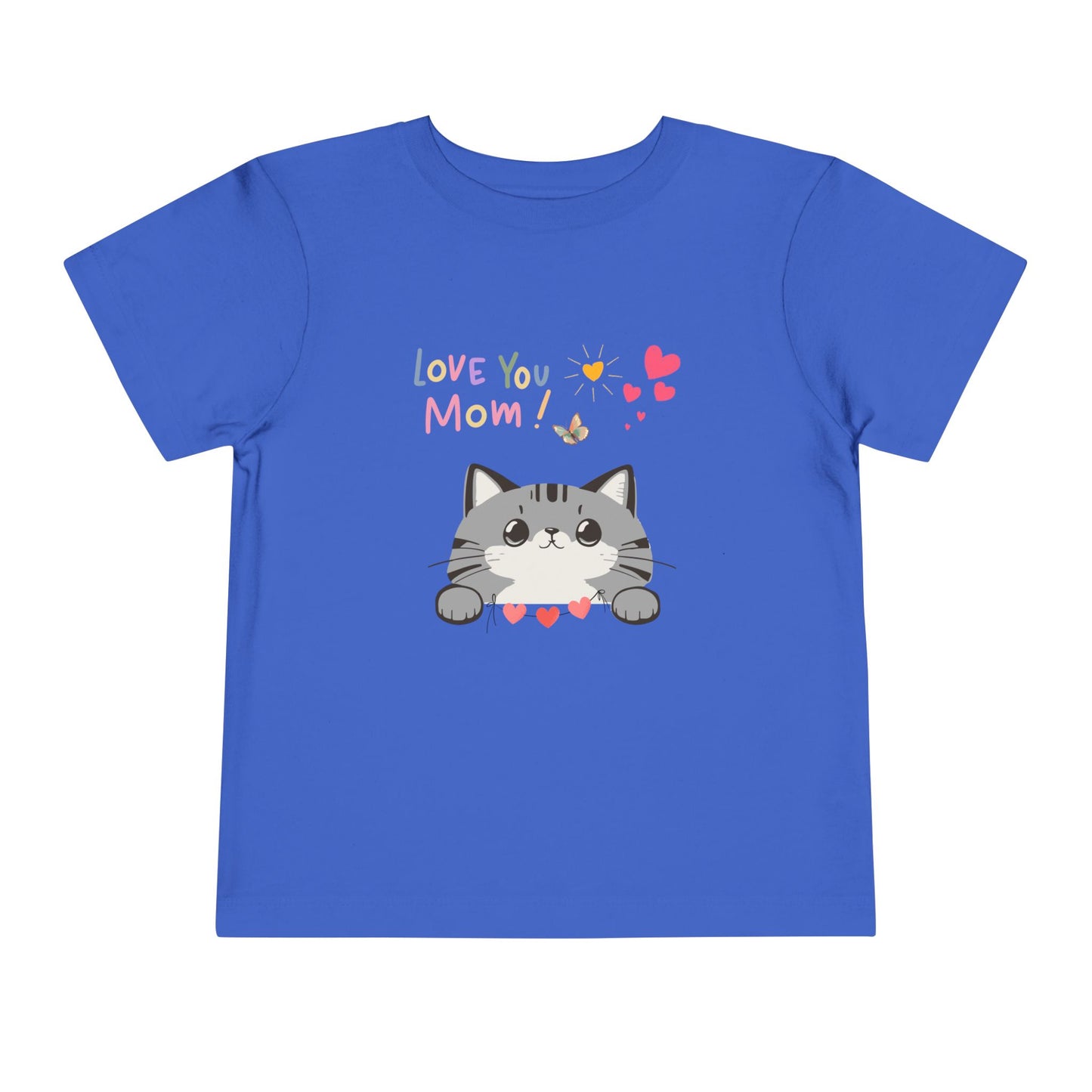 Cute Cat 'Love You Mom' Toddler Tee, Perfect Gift for Mother's Day, Birthday, Playdates, Casual Wear, Cute Kids' Apparel
