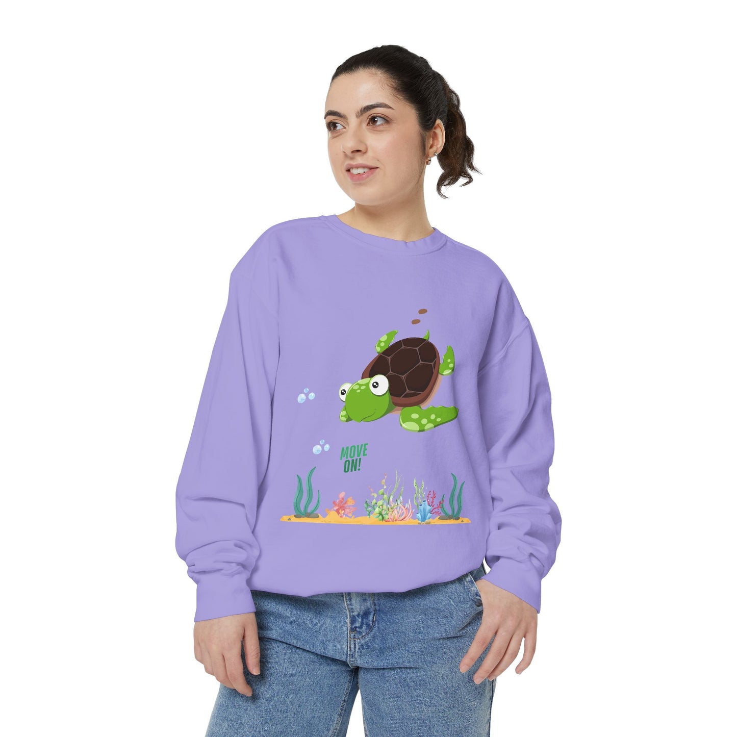 Turtle with seaweed and bubble Unisex Garment-Dyed Sweatshirt