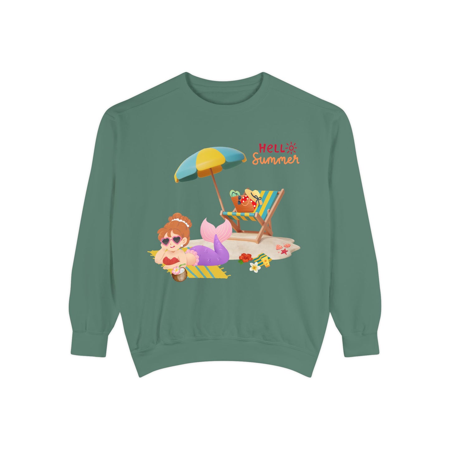 Mermaid lounging on a beach towel Unisex Garment-Dyed Sweatshirt