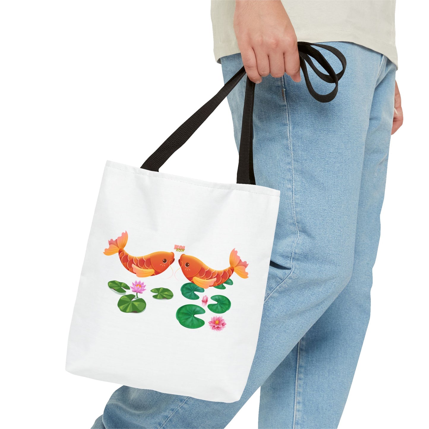 Golden koi fish with lotus flowers Tote Bag