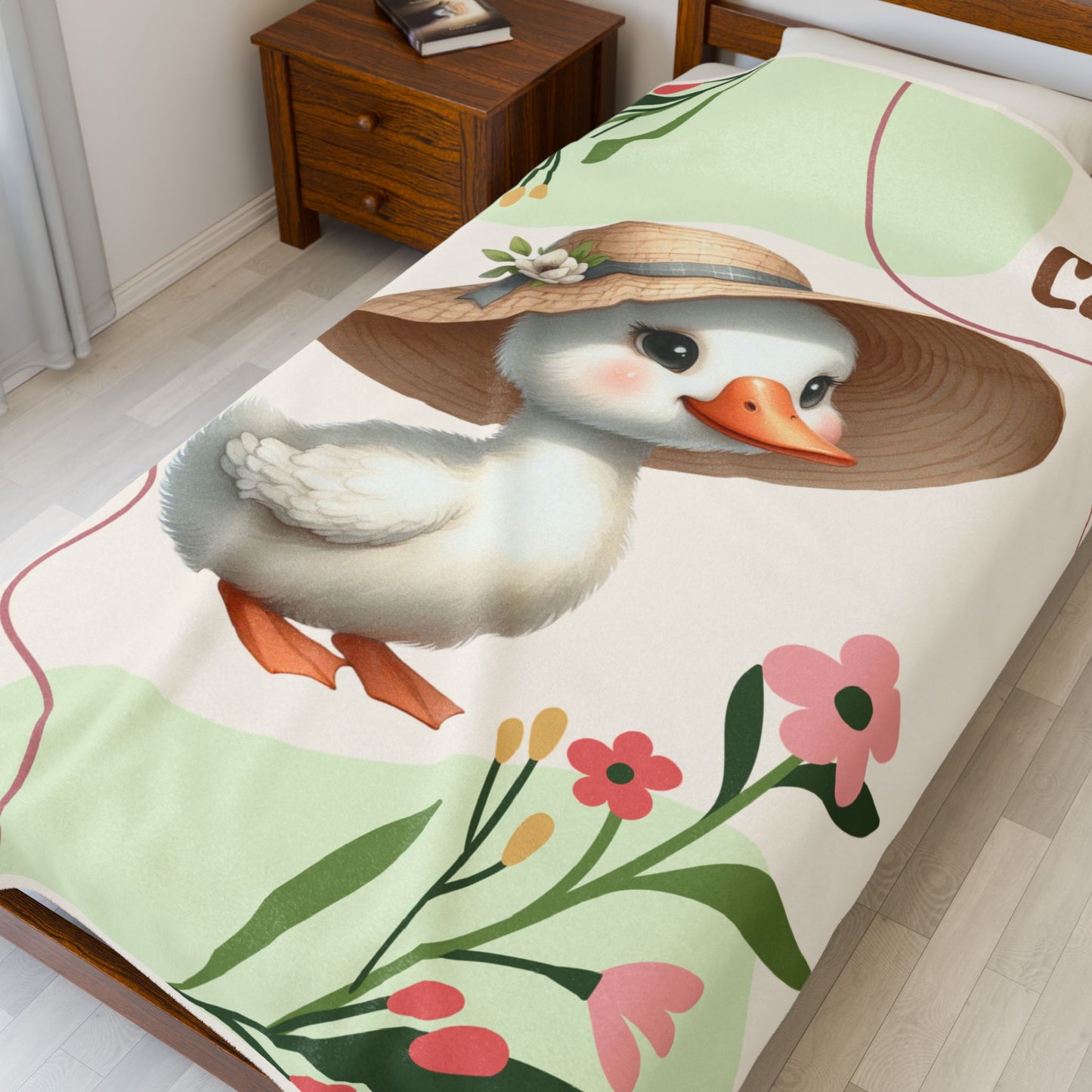 Personalized Velveteen Plush Blanket with Cute Duck Design, Cozy Throw for Kids, Nursery Decor, Birthday Gift, Baby Shower Gift