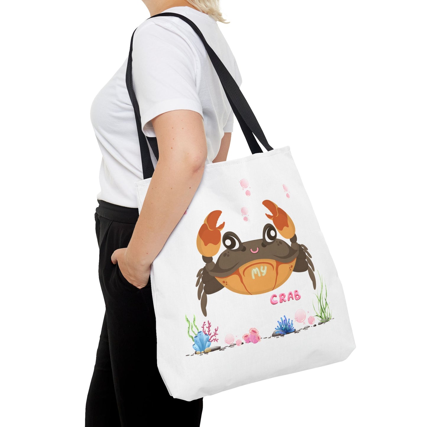 Crab with subtle bubbles and underwater flora Tote Bag