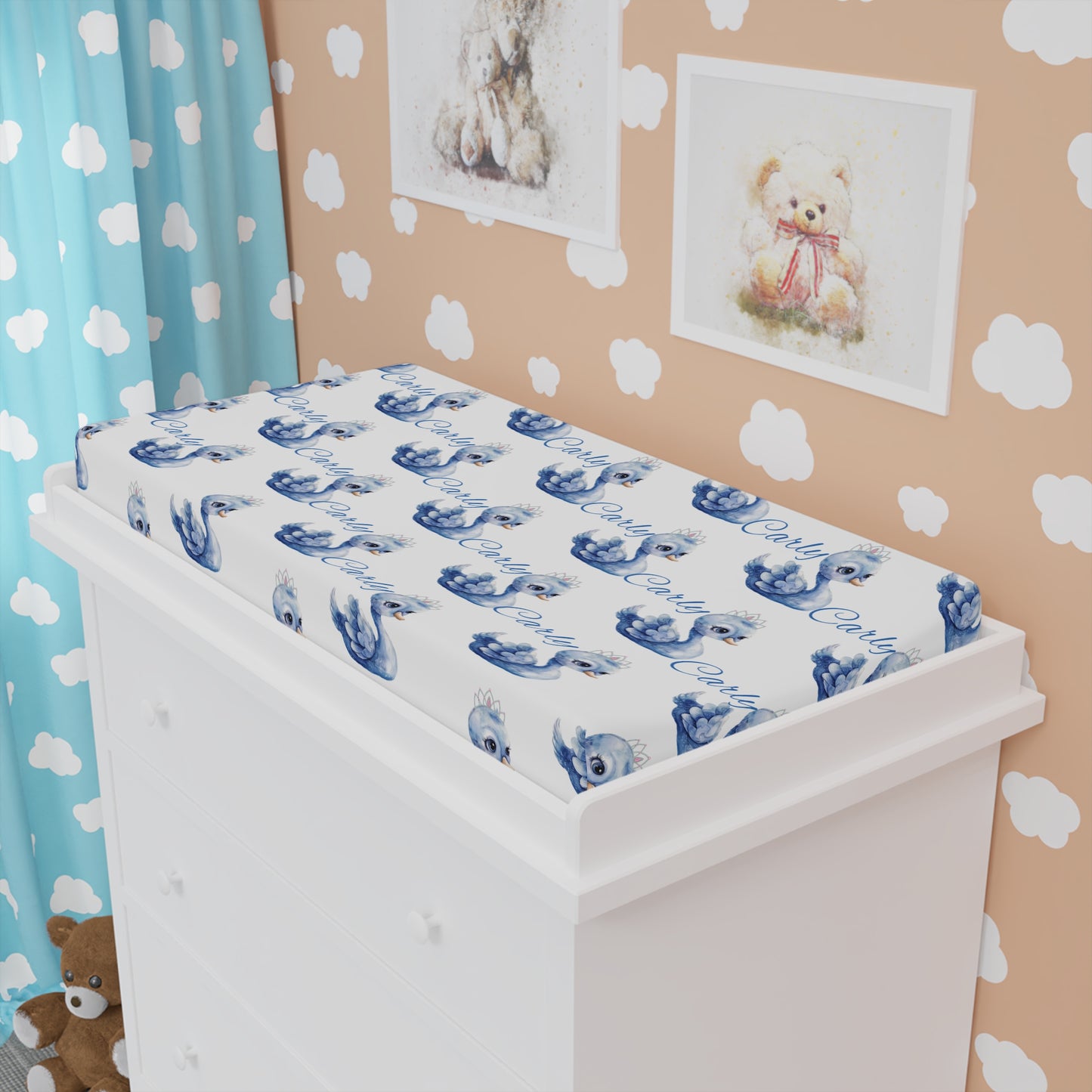 Duckling Print Baby Changing Pad Cover — Soft Blue Nursery Waterproof Cover