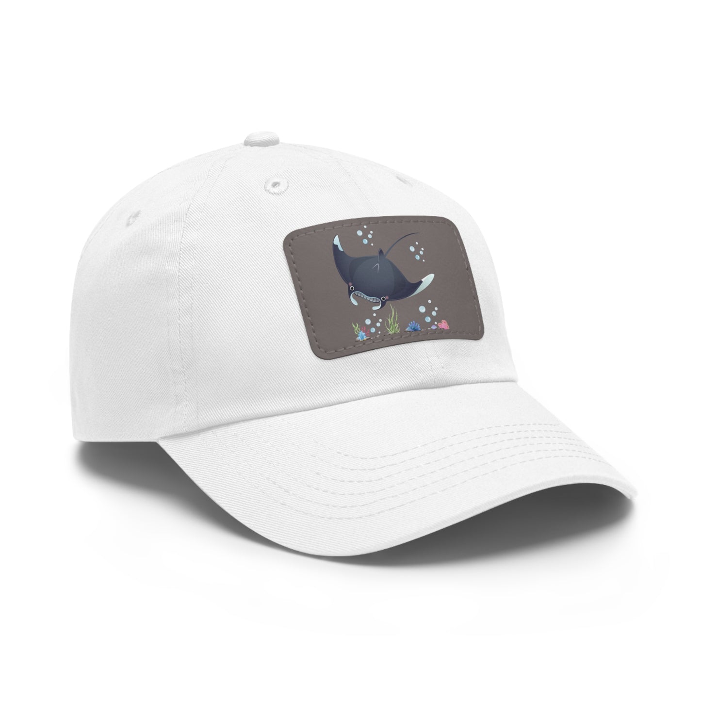 Manta ray with bubbles and coral reef Dad Hat with Leather Patch (Rectangle)