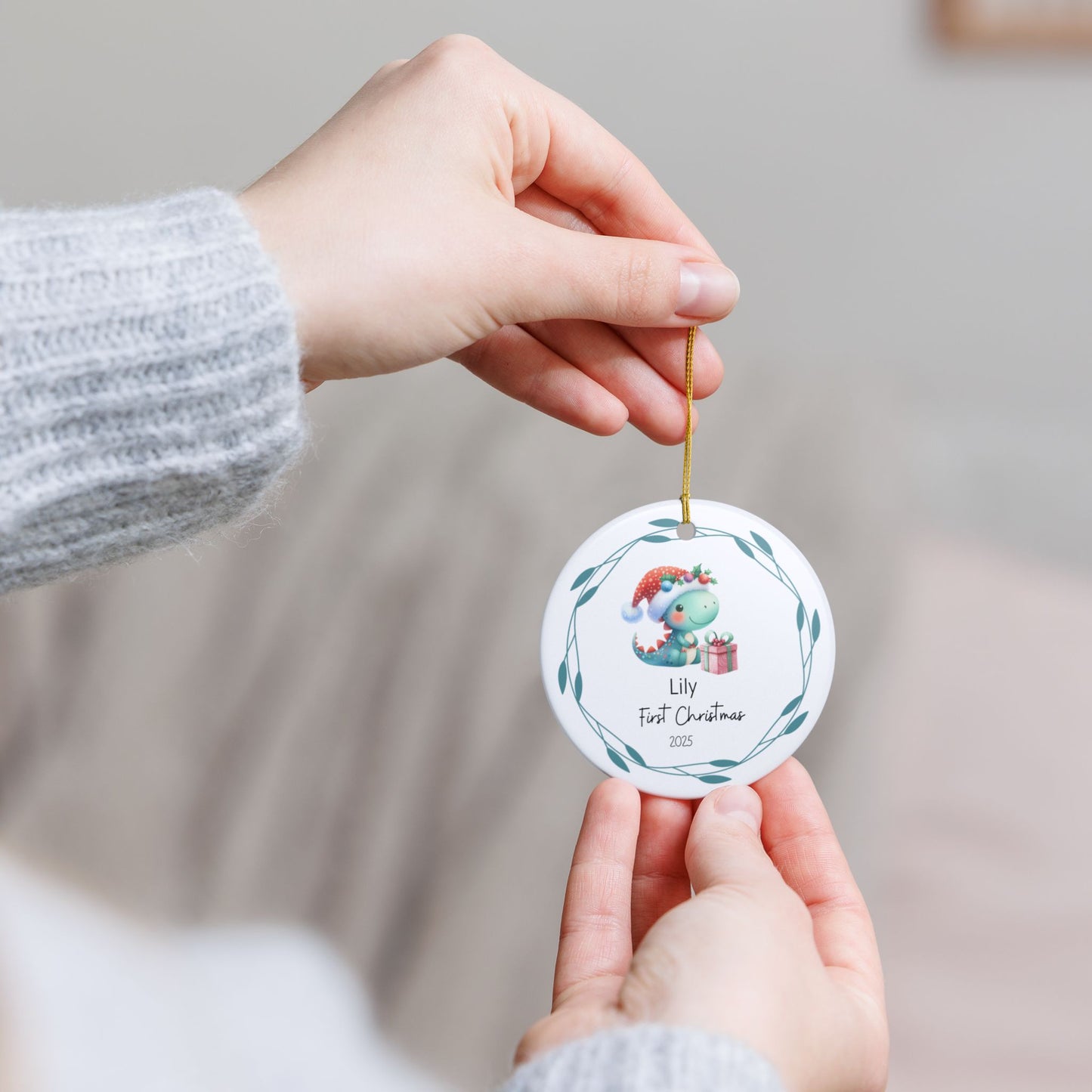 Personalized First Christmas Ornament, Cute Dinosaur Decoration, Holiday Gift, Baby's First Christmas, Keepsake Ornament