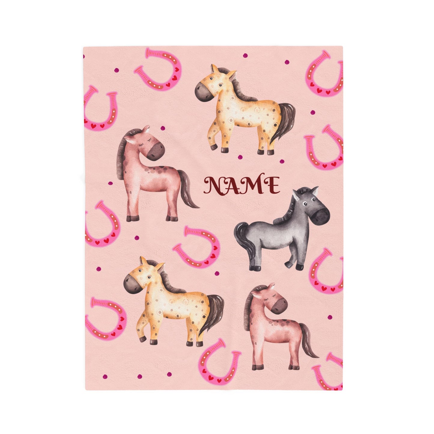 Personalized Horse-Themed Velveteen Plush Blanket, Cozy Nursery Décor, Gifts for Kids, Horse Lover's Gift, Animal Lover Blanket