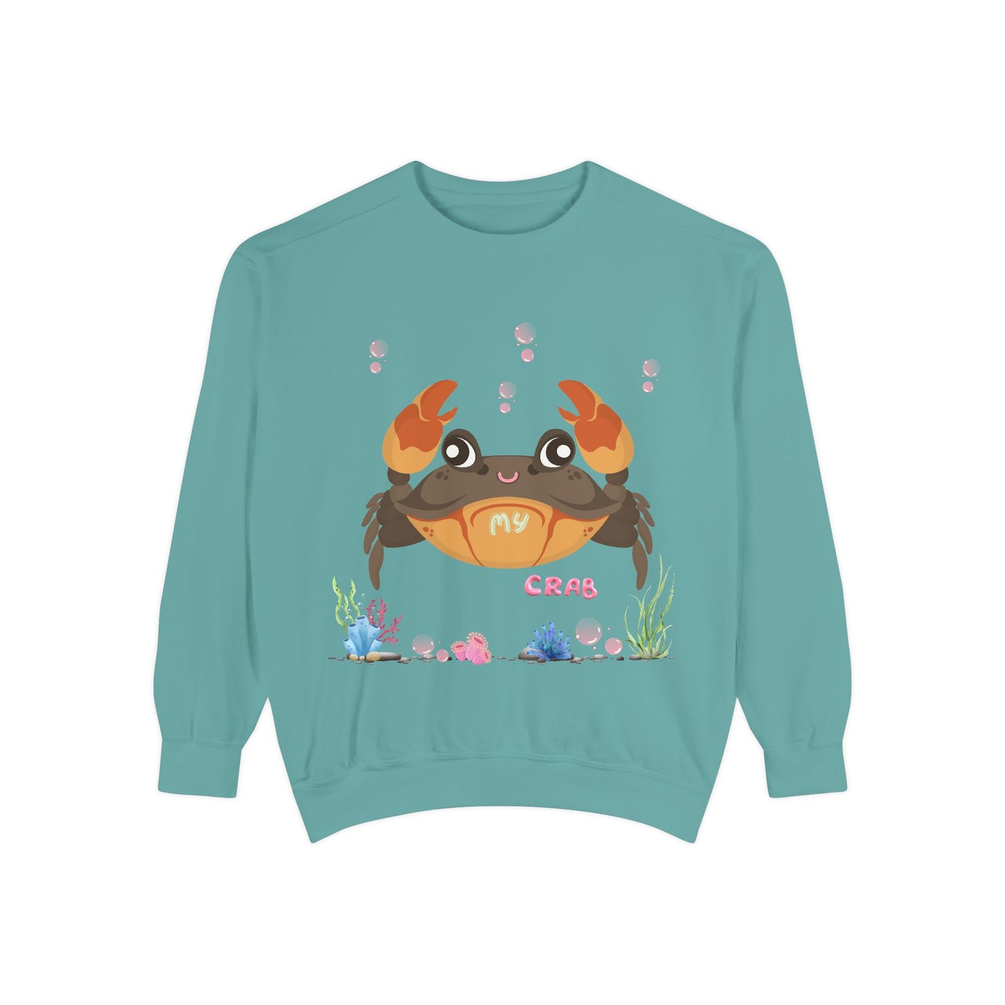 Crab with subtle bubbles and underwater flora Unisex Garment-Dyed Sweatshirt