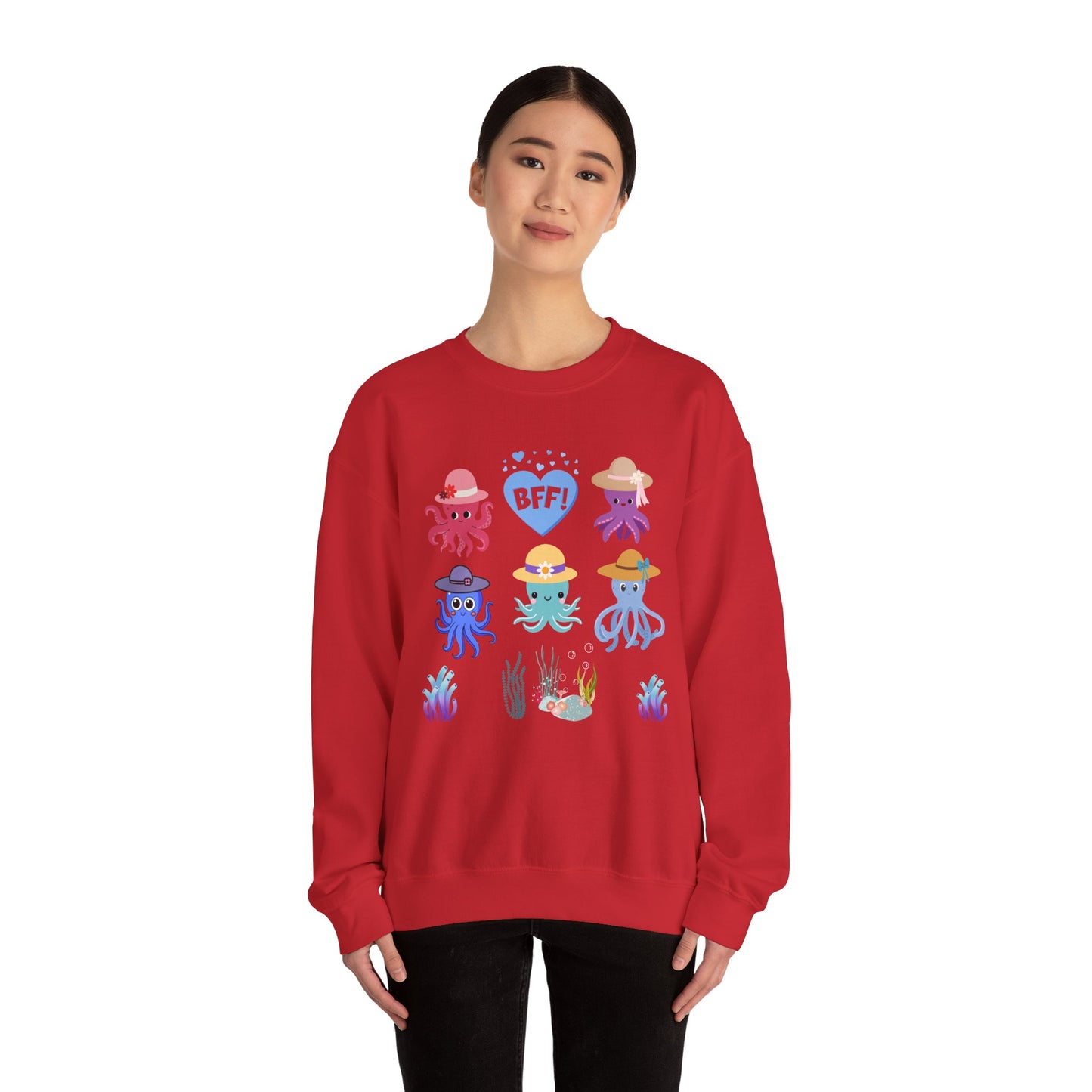 Cute Octopus BFF Sweatshirt, Gift for Friends, Ocean Lover Apparel, Matching Outfits, Cozy Crewneck for Celebrations