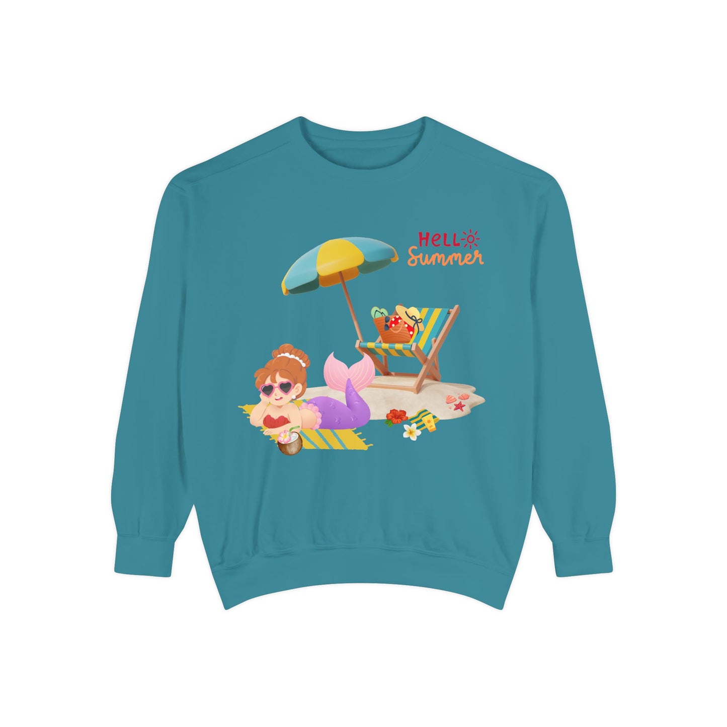 Mermaid lounging on a beach towel Unisex Garment-Dyed Sweatshirt