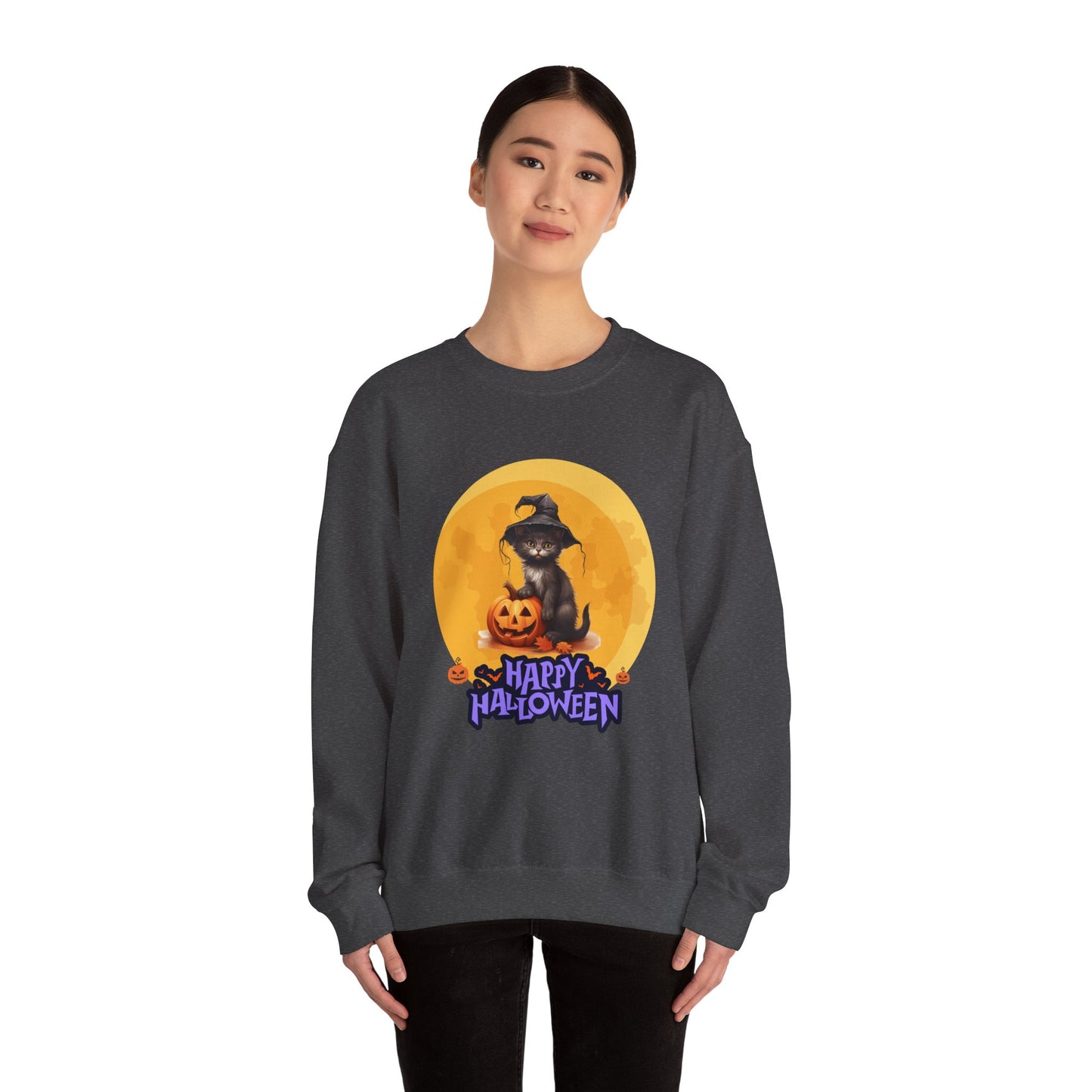 Halloween Cat Sweatshirt, Cozy Fall Sweater, Unisex Crewneck, Perfect for Halloween, Pet Lover Gift, Spooky Season Apparel