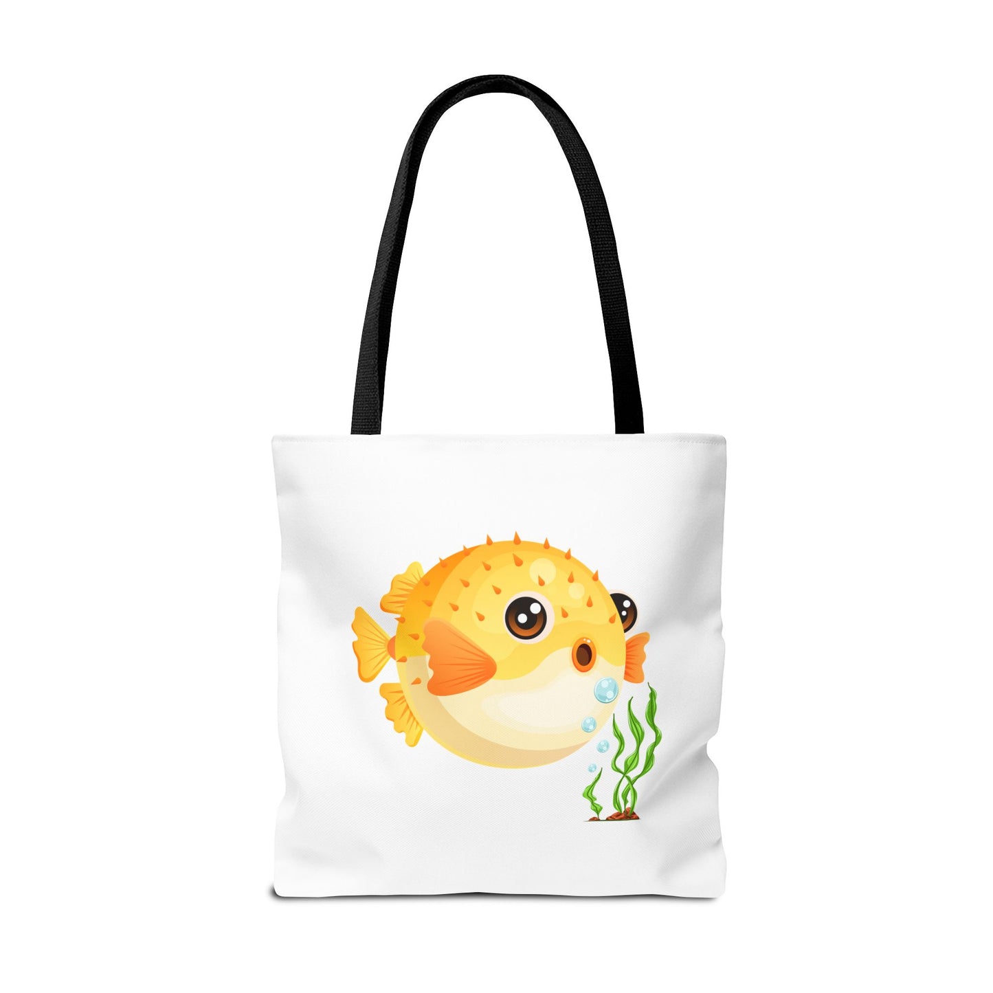 Cartoon Pufferfish with seaweed Tote Bag