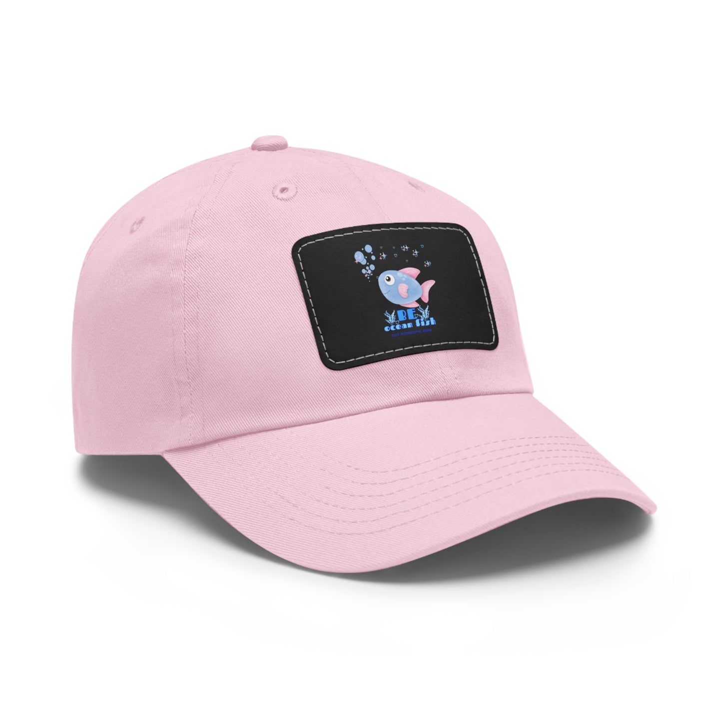 Cute cartoon fish with pink fins and bubble Dad Hat with Leather Patch (Rectangle)