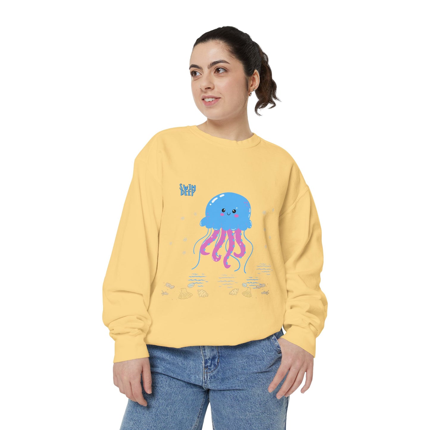 Blue jellyfish with pink tentacles Unisex Garment-Dyed Sweatshirt