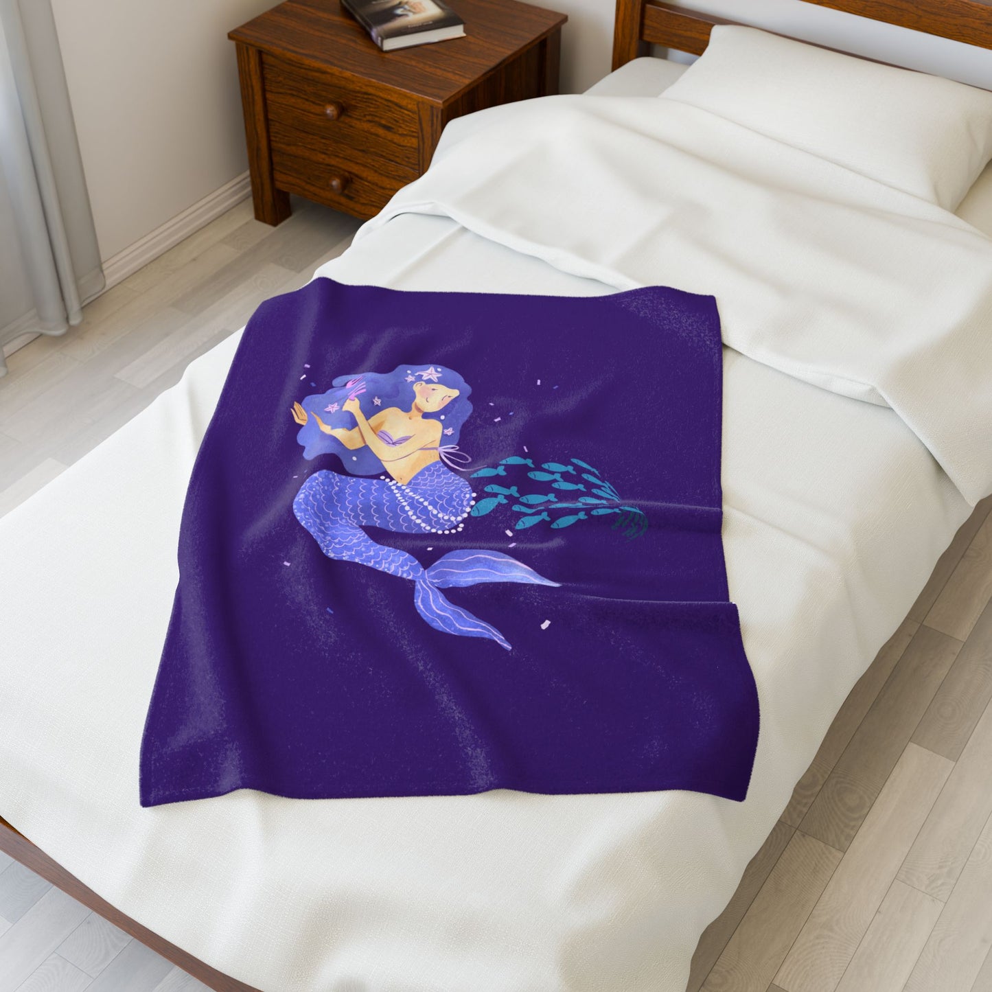 The mermaid and her school fish Velveteen Plush Blanket