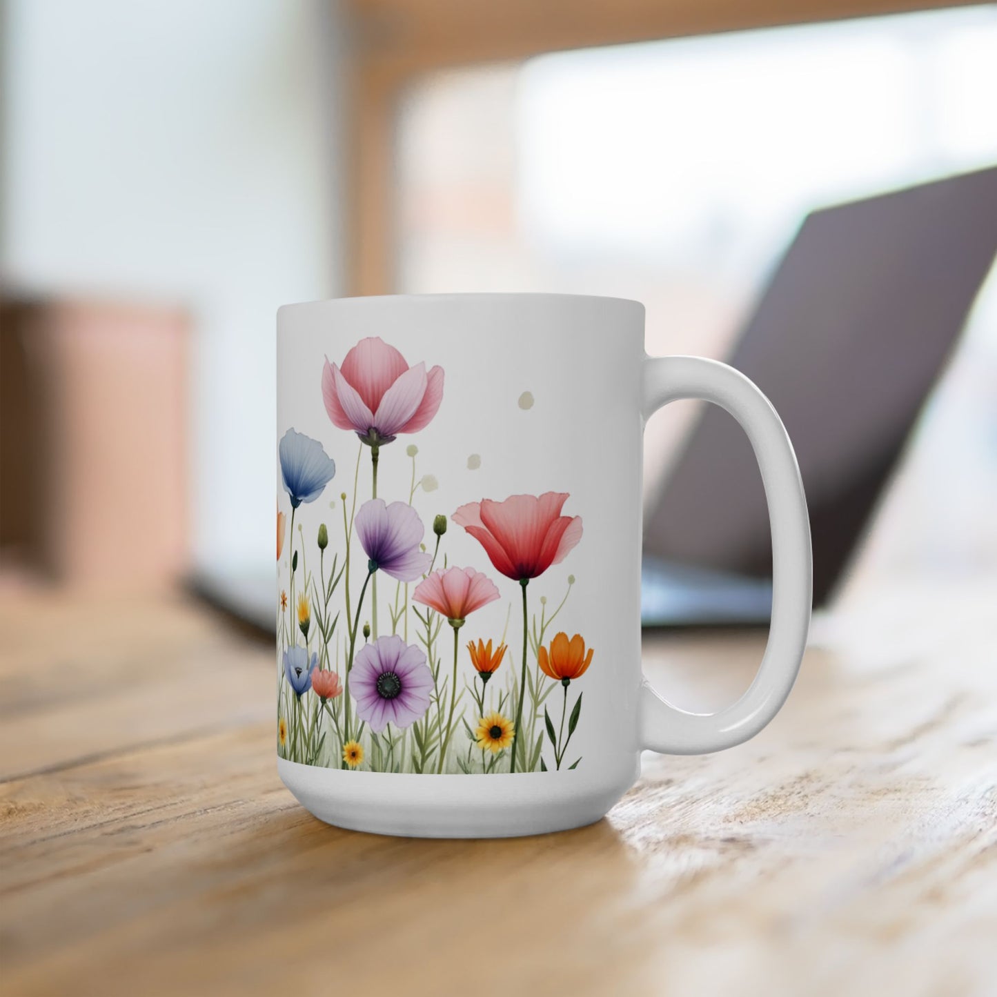 Floral Meadow Ceramic Mug — Watercolor Wildflower Coffee Cup (11oz & 15oz)