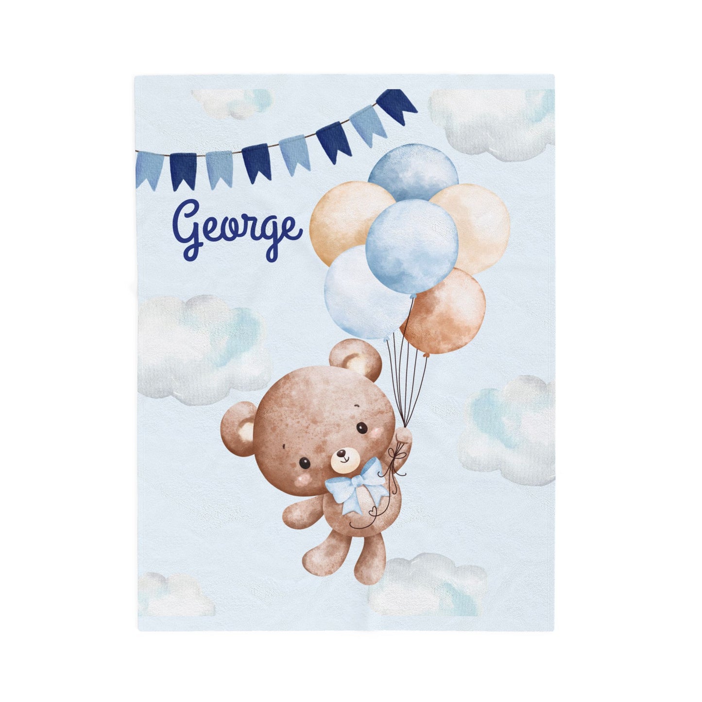 Personalized Velveteen Plush Blanket with Teddy Bear Design, Cozy Baby Gift, Nursery Decor, Baby Shower Blanket, Soft Baby Blanket