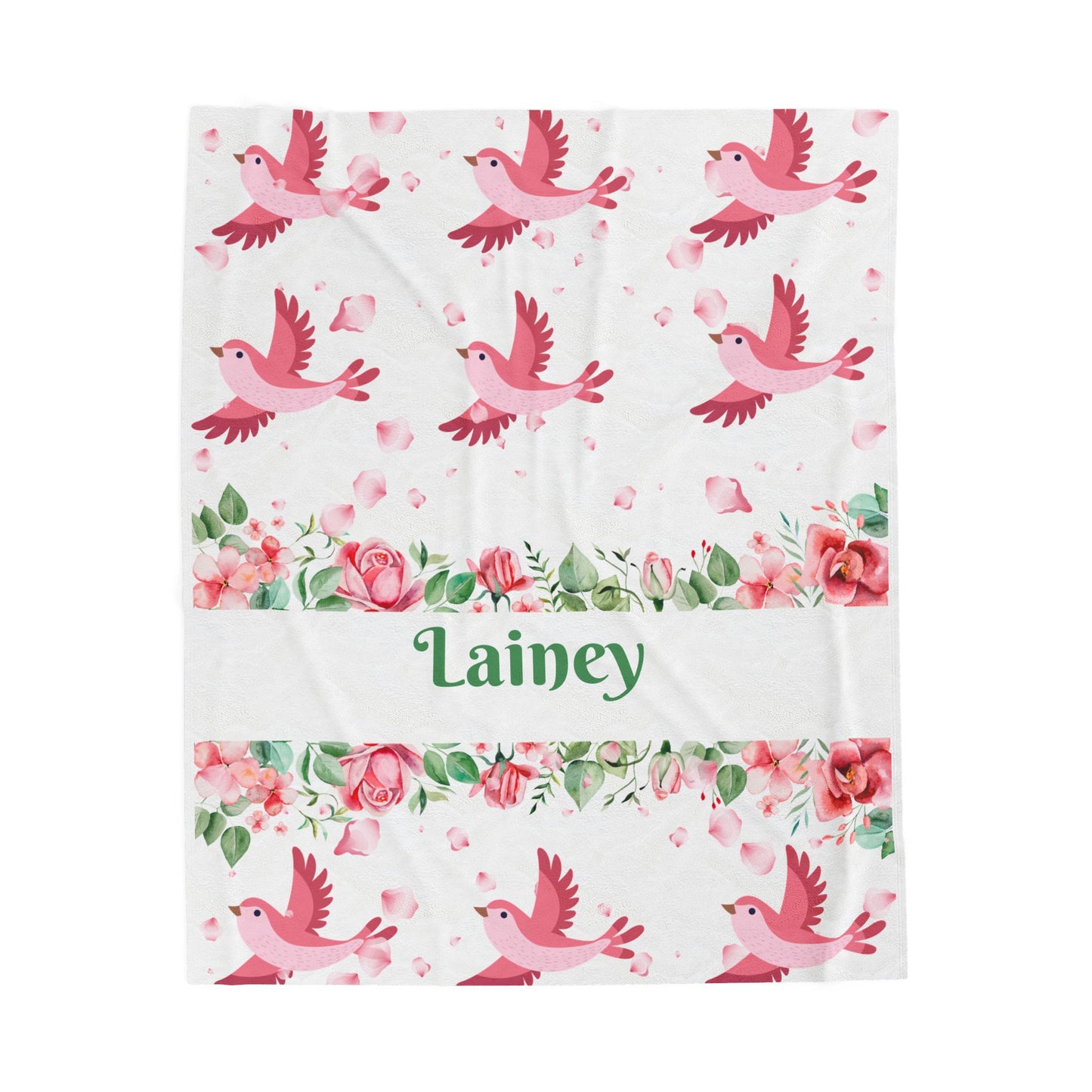 Personalized Floral Bird Plush Blanket, Cozy Blanket, Gift for Her, Nursery Decor, Baby Shower, Kids Room, Warm Throw