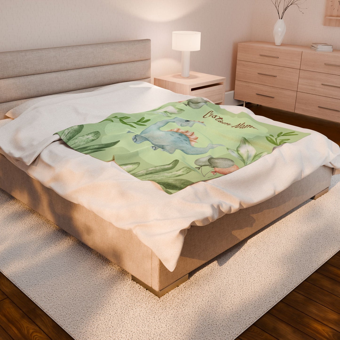 Personalized Dinosaur Velveteen Plush Blanket, Kids Room Decor, Baby Shower Gift, Custom Name Blanket, Soft Throw for Children