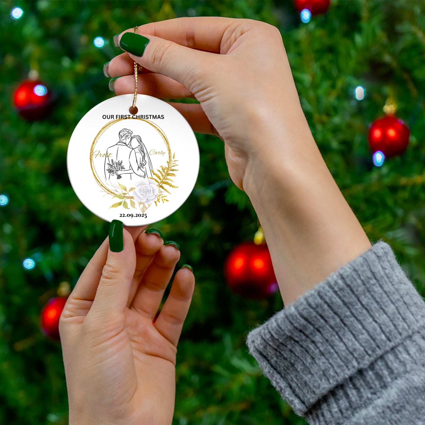 Personalized Ceramic Christmas Ornament, Holiday Keepsake, Wedding Gift, Couples Decor, First Christmas as Newlyweds