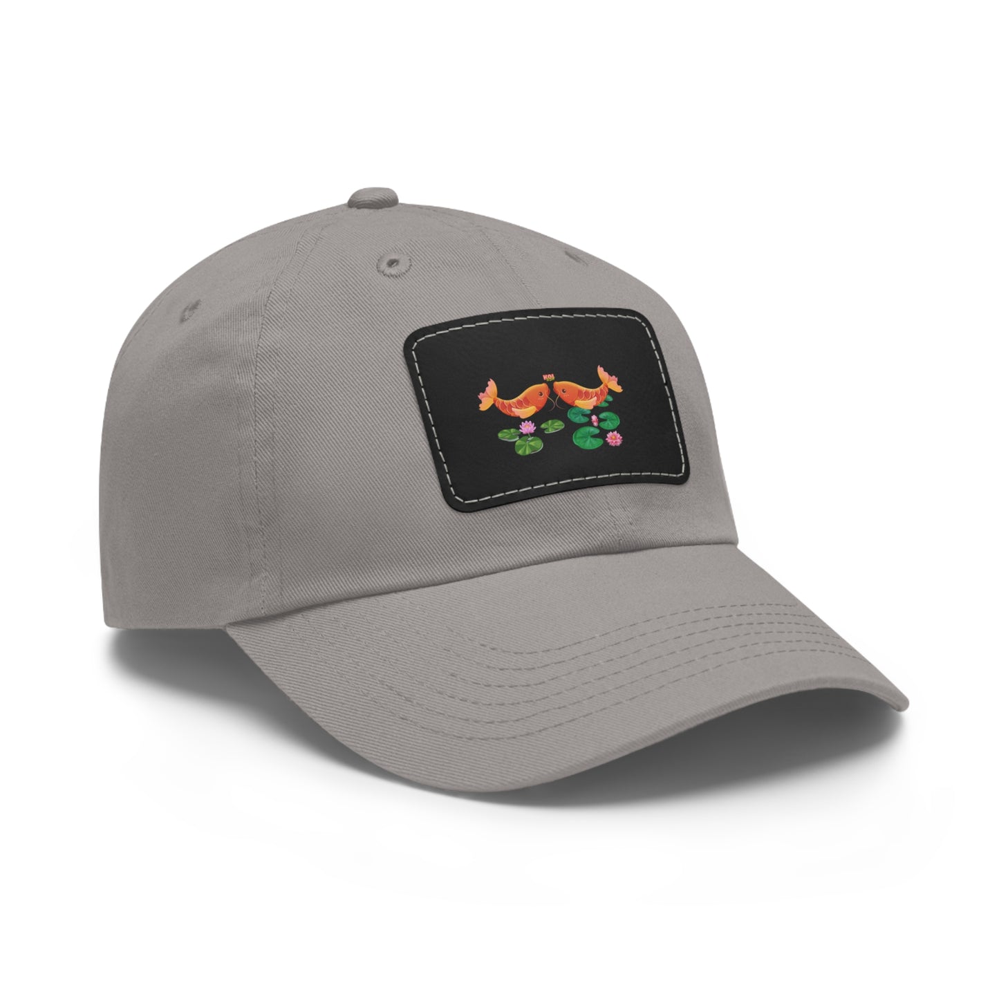 Golden koi fish with lotus flowers Dad Hat with Leather Patch (Rectangle)