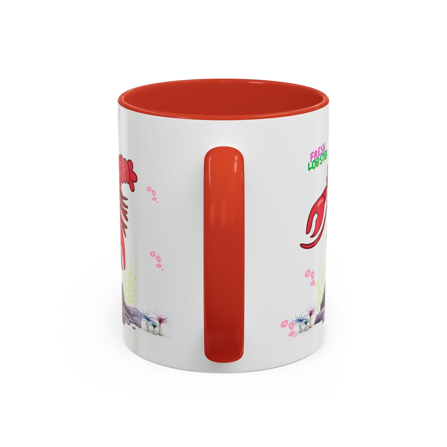 Friendly red lobster big eyes and yellow strip Coffee Mug
