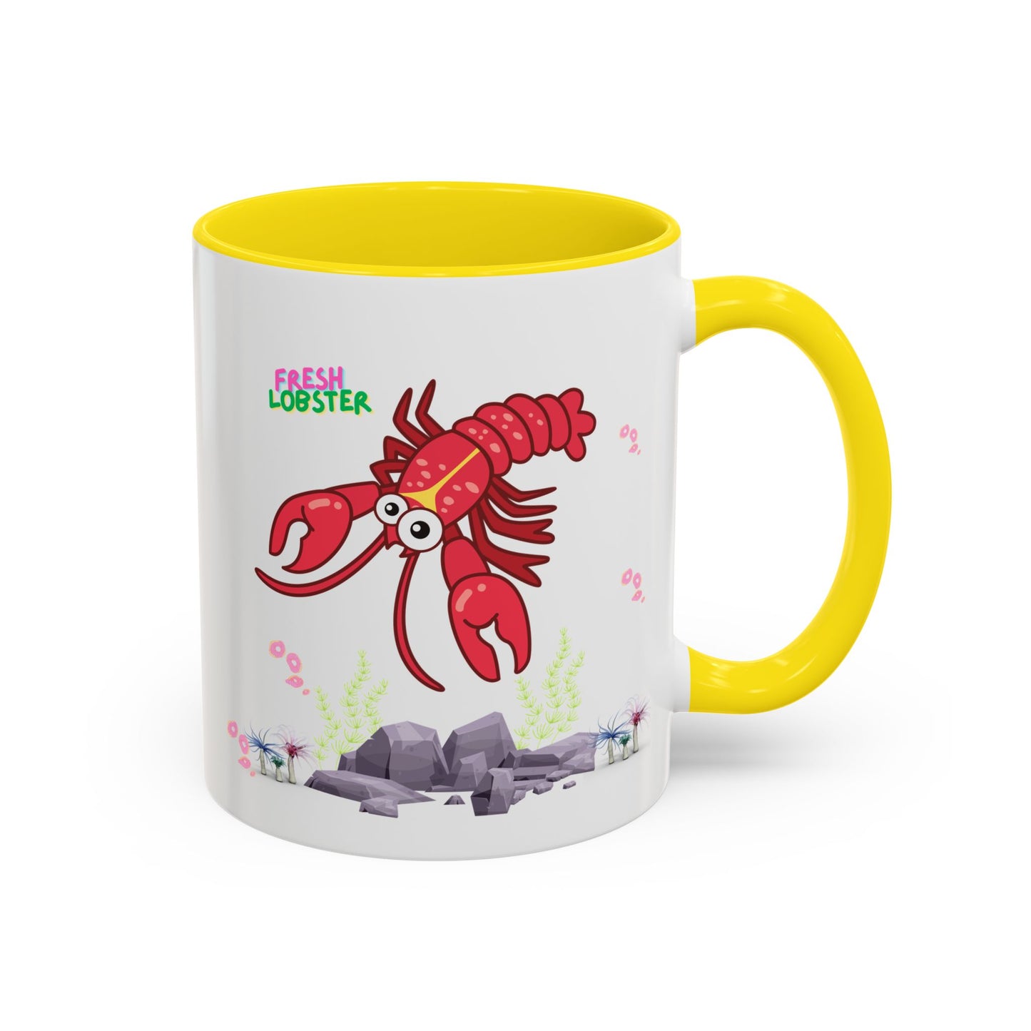 Friendly red lobster big eyes and yellow strip Coffee Mug