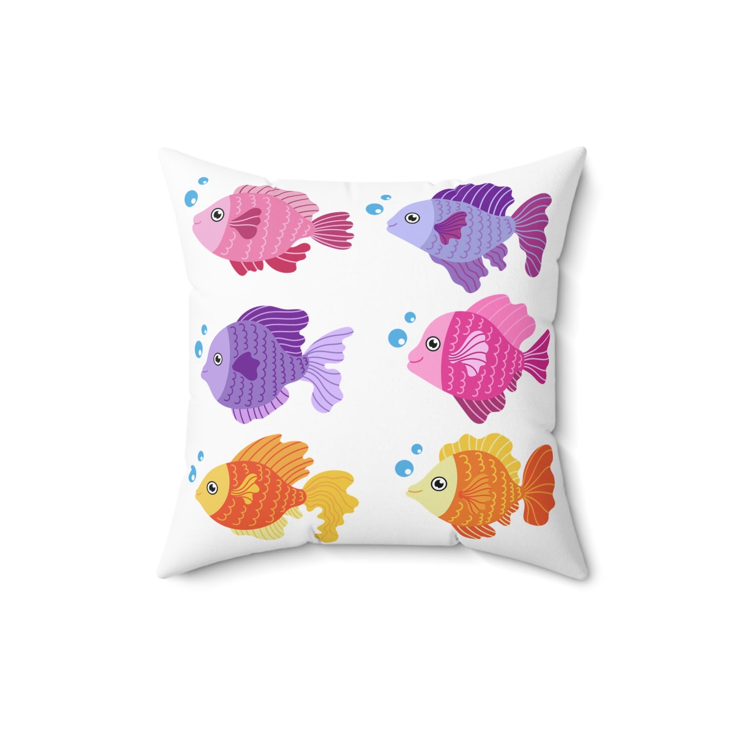 Six fish with cartoonish bubbles Spun Polyester Square Pillow