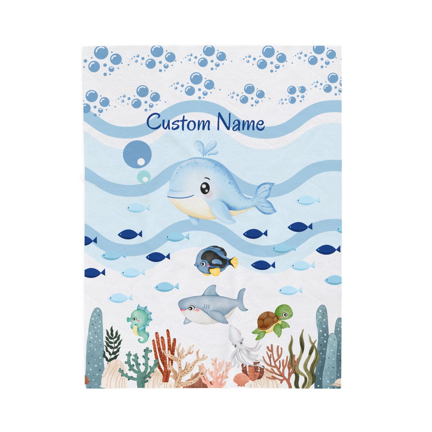 Custom Whale Theme Velveteen Blanket for Kids, Cozy Throw, Personalized Gift, Nursery Decor, Ocean Lovers, Baby Shower