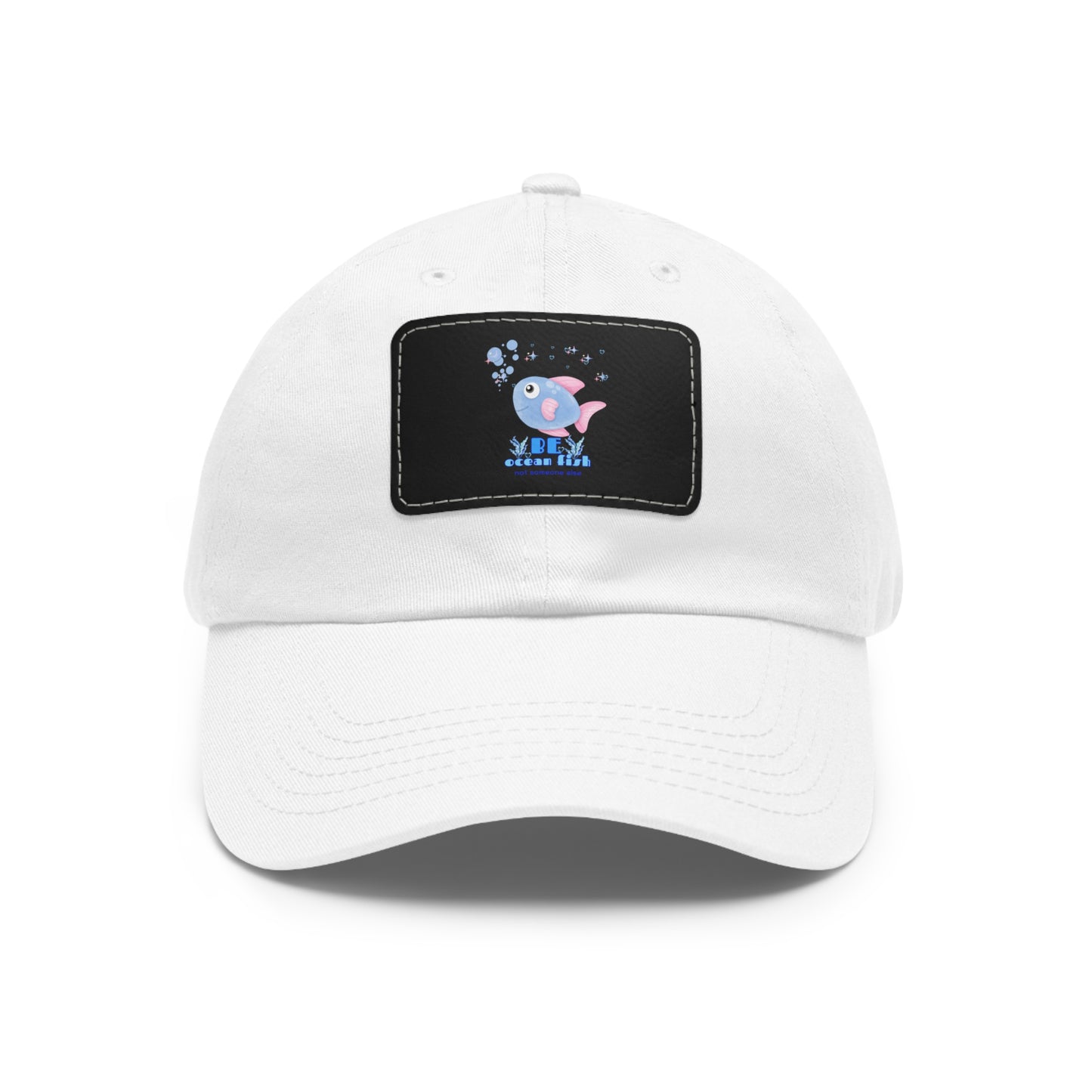 Cute cartoon fish with pink fins and bubble Dad Hat with Leather Patch (Rectangle)
