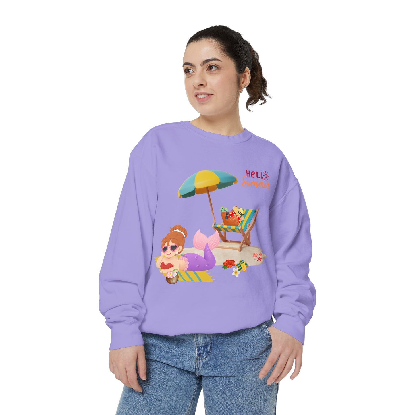 Mermaid lounging on a beach towel Unisex Garment-Dyed Sweatshirt