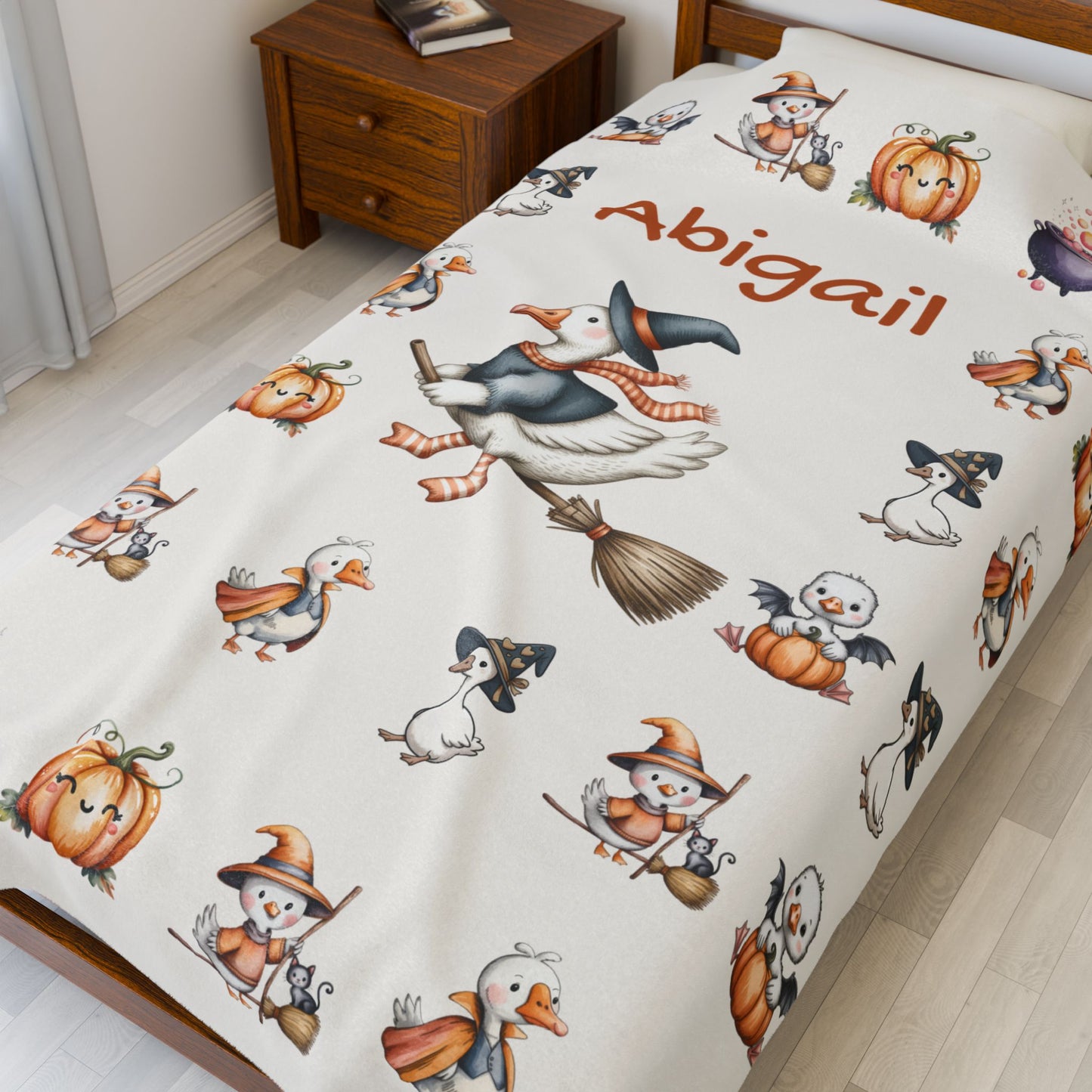Personalized Halloween Velveteen Plush Blanket, Cozy Throw for Kids, Fall Decor, Family Gift, Spooky Sleepovers, Custom Name Blanket
