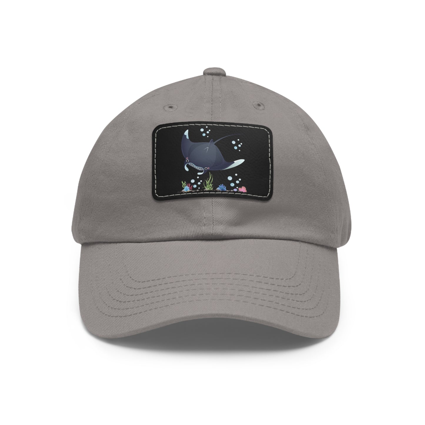 Manta ray with bubbles and coral reef Dad Hat with Leather Patch (Rectangle)