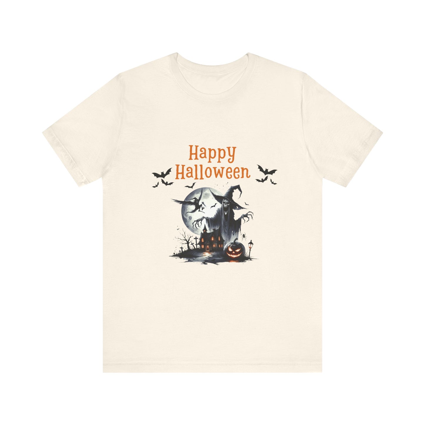 Happy Halloween Unisex Tee, Spooky T-Shirt, Halloween Gift, Fall Wardrobe Essential, Ghosts and Ghouls Vibe