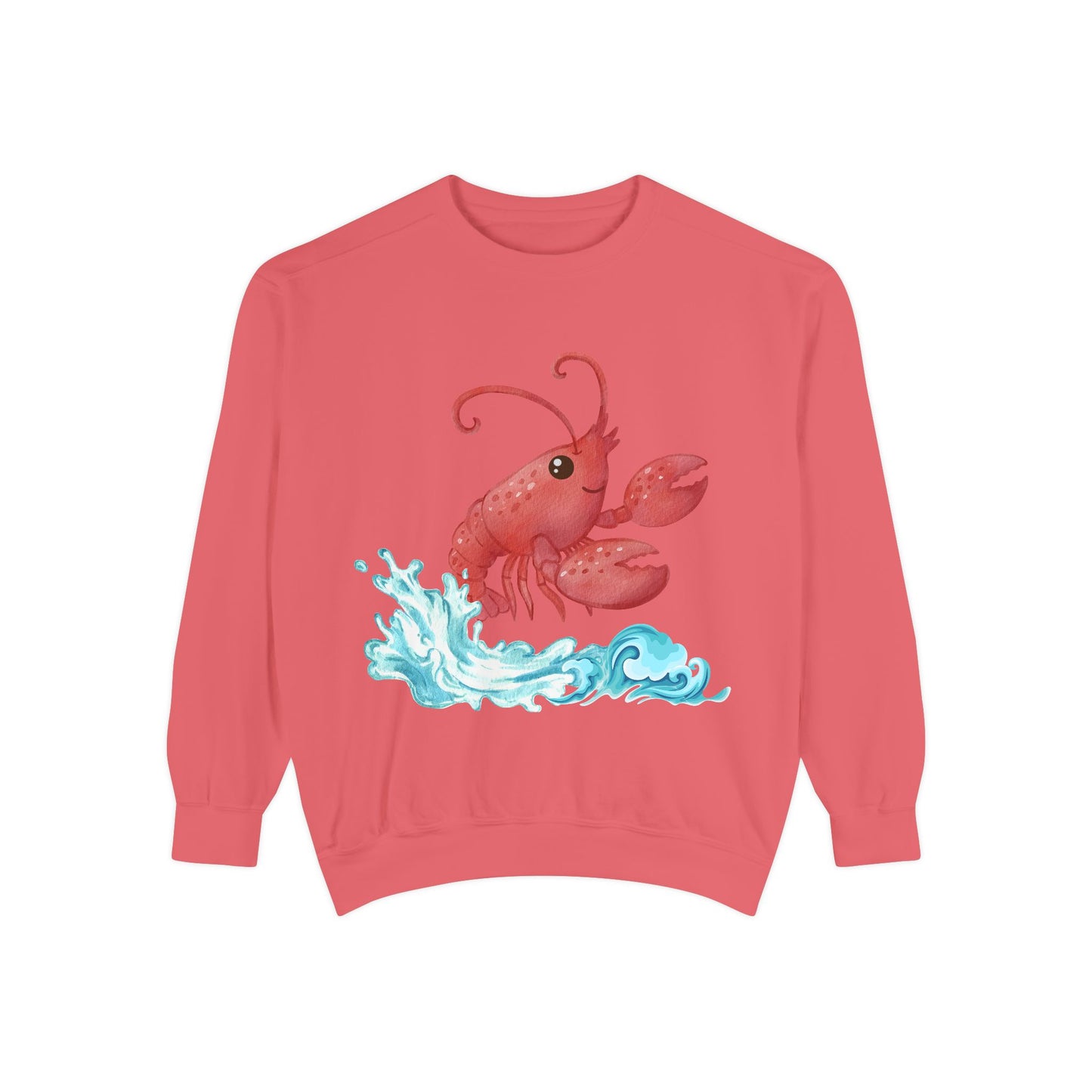 Cheerful red lobster emerging from stylized blue waves Unisex Garment-Dyed Sweatshirt
