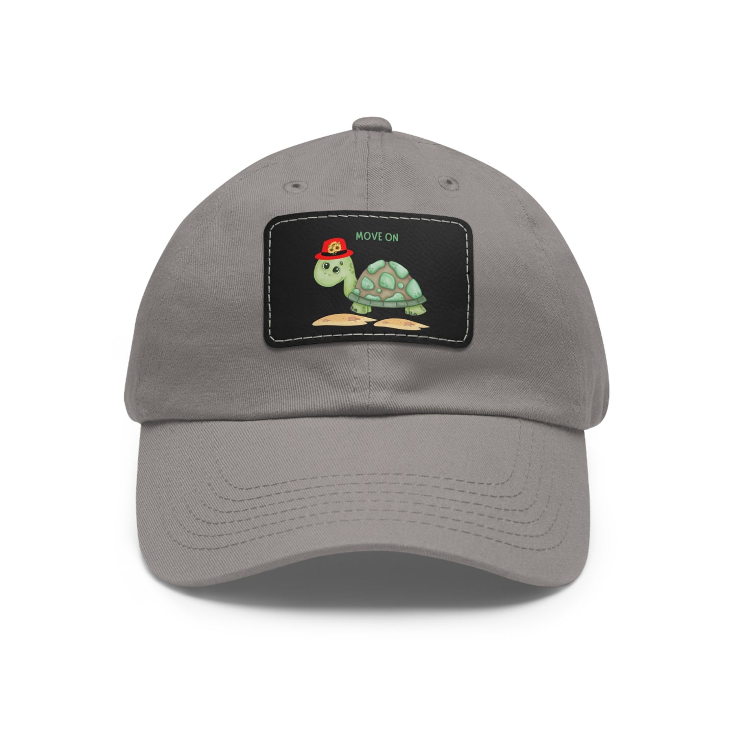 Turtle with a sunflower hat Dad Hat with Leather Patch (Rectangle)