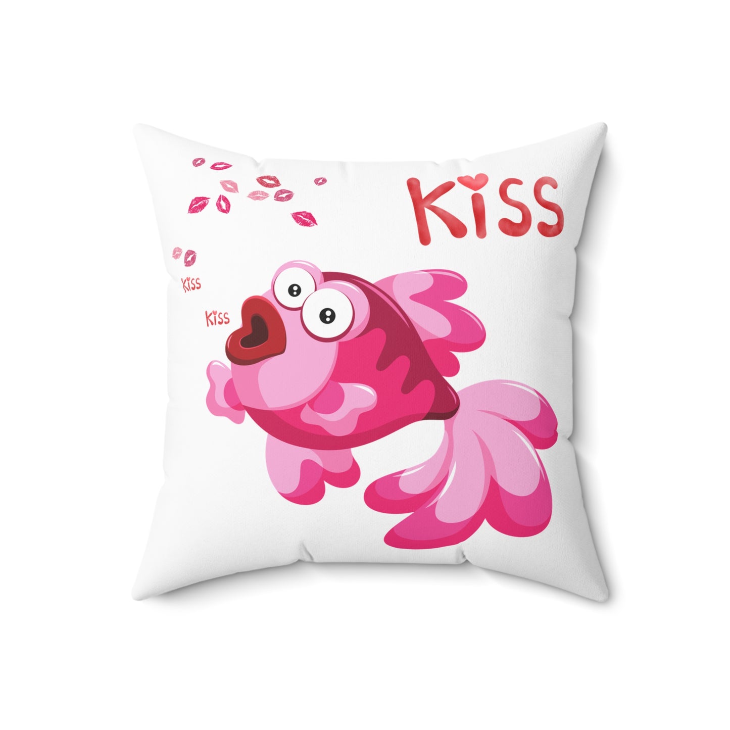 Pink fish with open mouth and kiss Spun Polyester Square Pillow