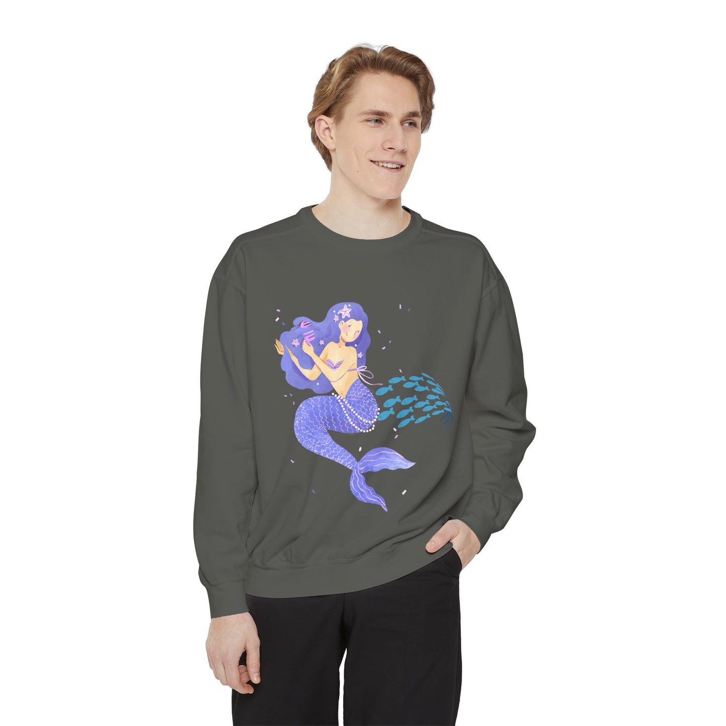 The mermaid and her school fish Unisex Garment-Dyed Sweatshirt