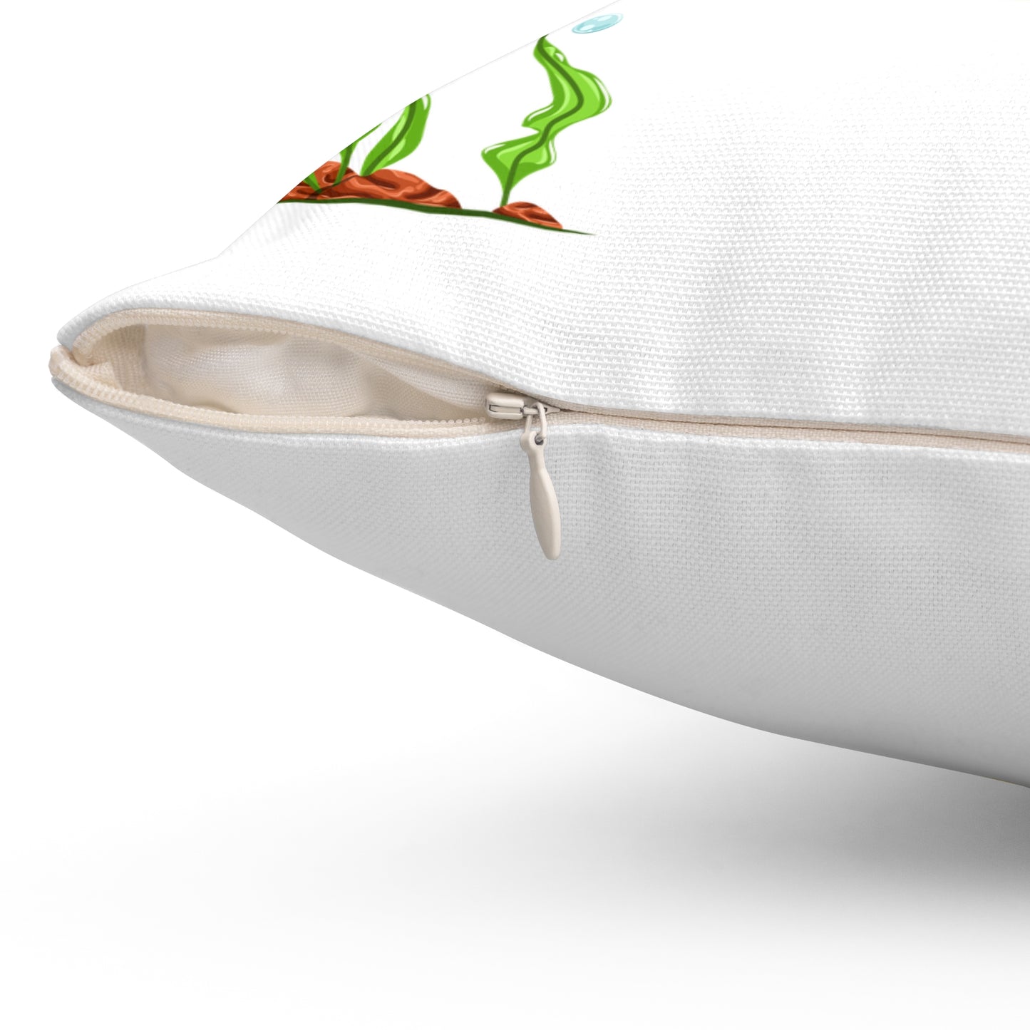 Cartoon Pufferfish with seaweed Spun Polyester Square Pillow