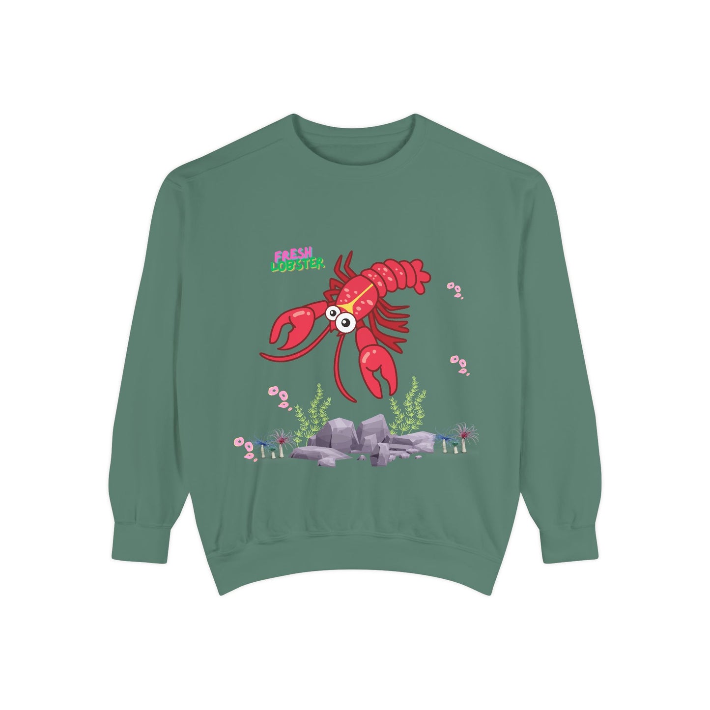 Friendly red lobster big eyes and yellow strip Unisex Garment-Dyed Sweatshirt