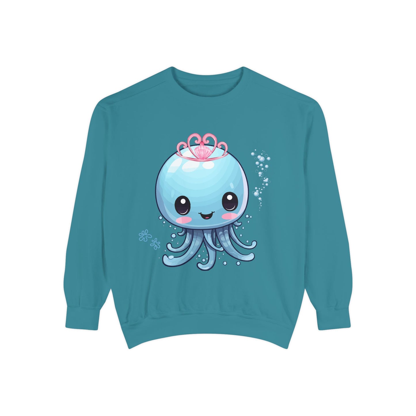 Blue jellyfish with a pink tiara Unisex Garment-Dyed Sweatshirt