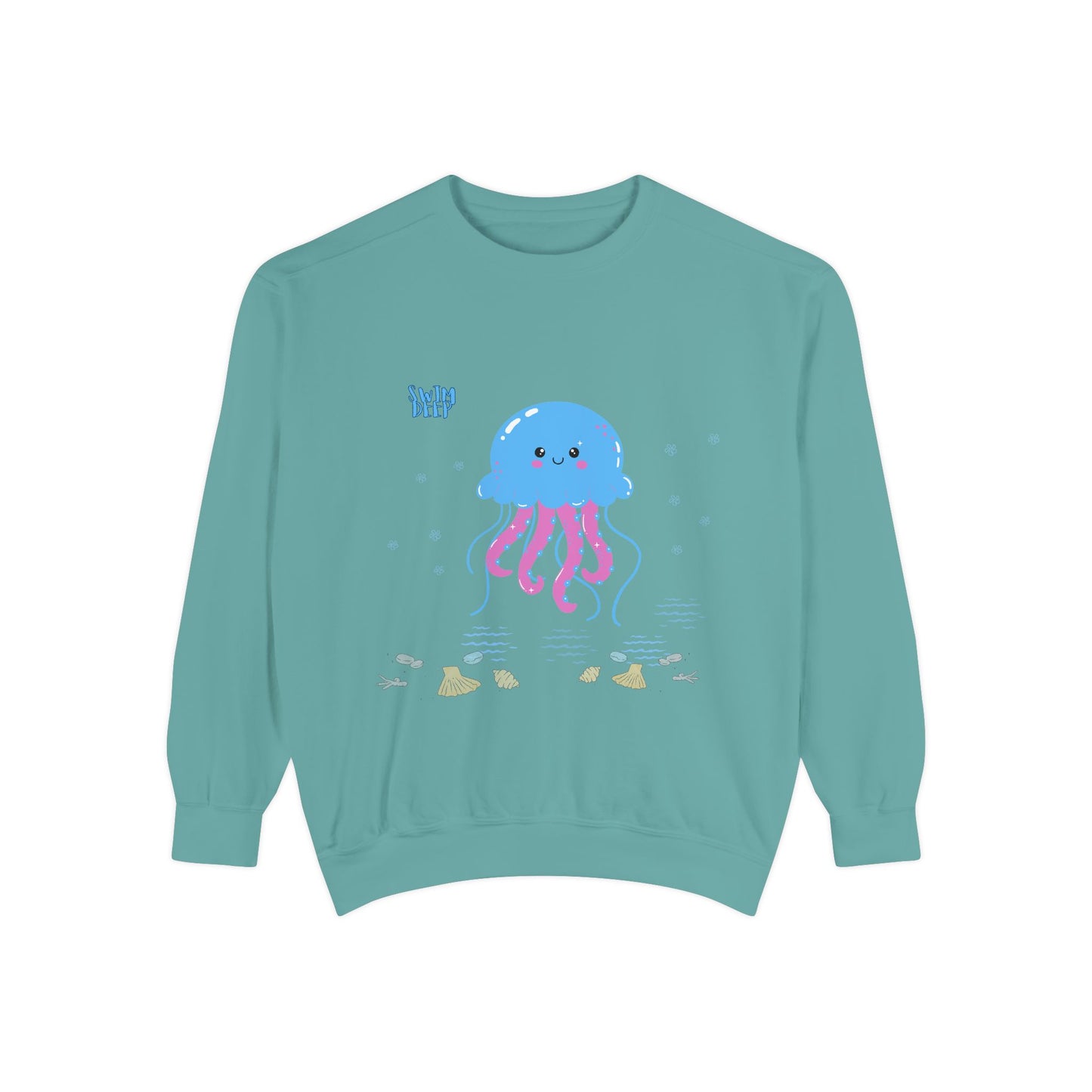 Blue jellyfish with pink tentacles Unisex Garment-Dyed Sweatshirt