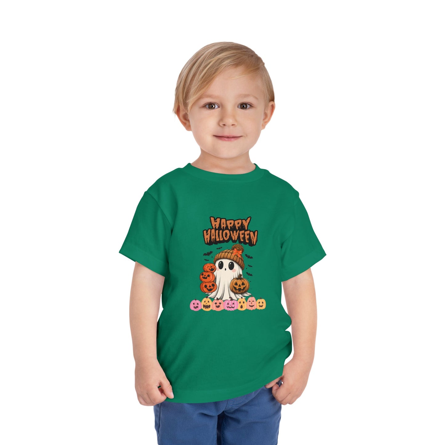 Happy Halloween Toddler Tee, Cute Halloween Shirt, Kids Party Outfit, Trick or Treat Apparel, Fun Ghost Design Toddler T-Shirt