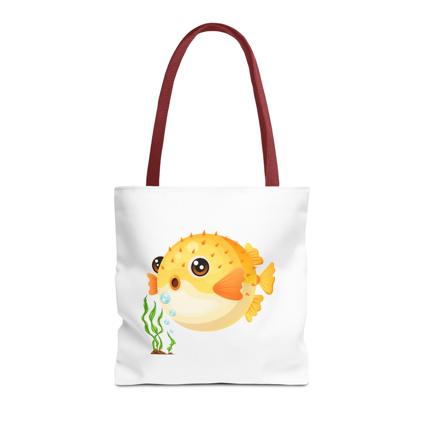 Cartoon Pufferfish with seaweed Tote Bag