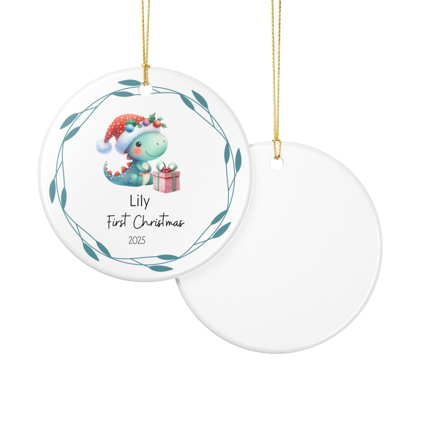 Personalized First Christmas Ornament, Cute Dinosaur Decoration, Holiday Gift, Baby's First Christmas, Keepsake Ornament