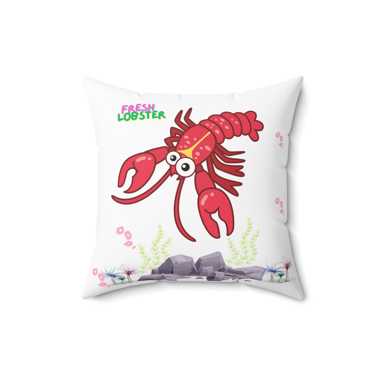 Friendly red lobster big eyes and yellow strip Spun Polyester Square Pillow