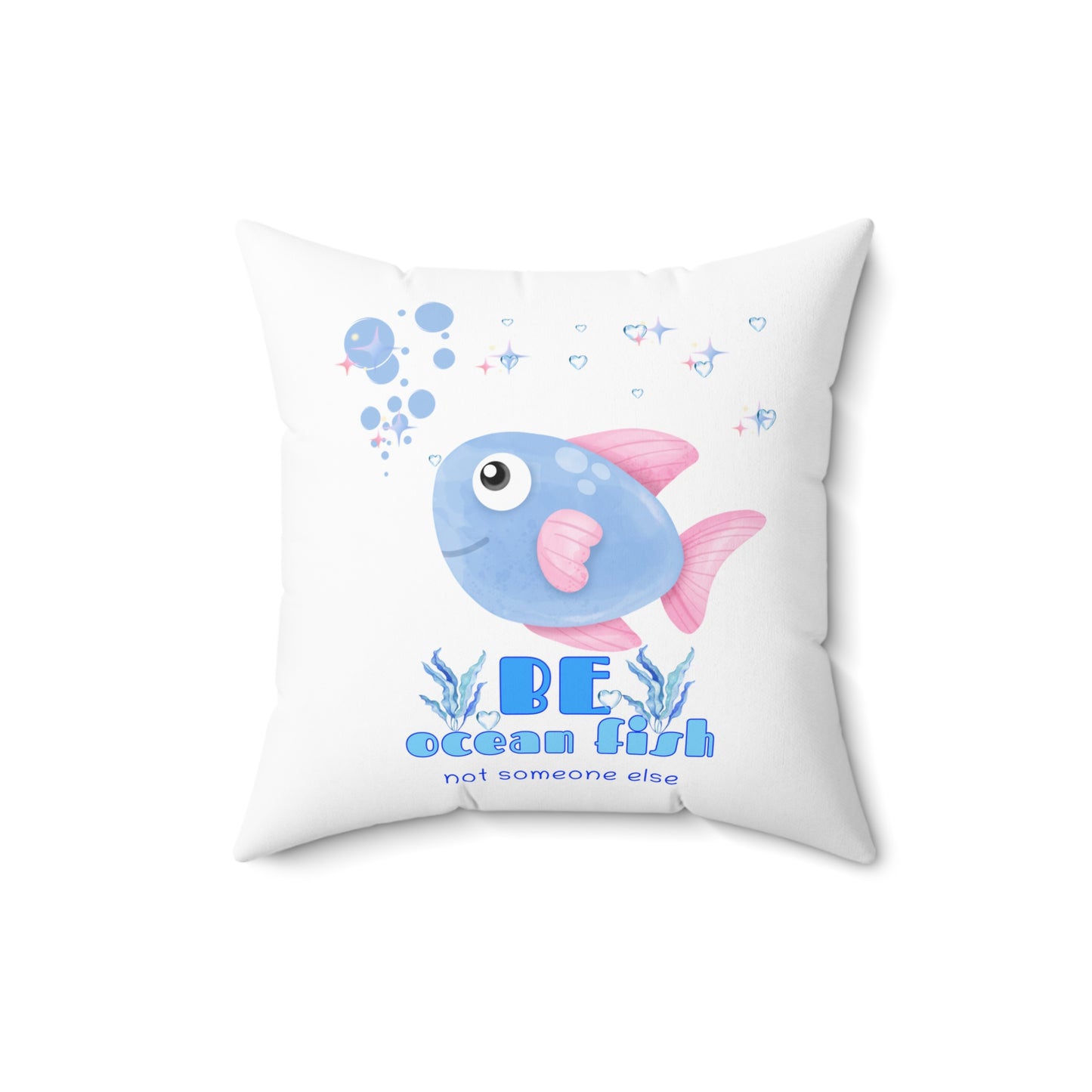 Cute cartoon fish with pink fins and bubble Spun Polyester Square Pillow
