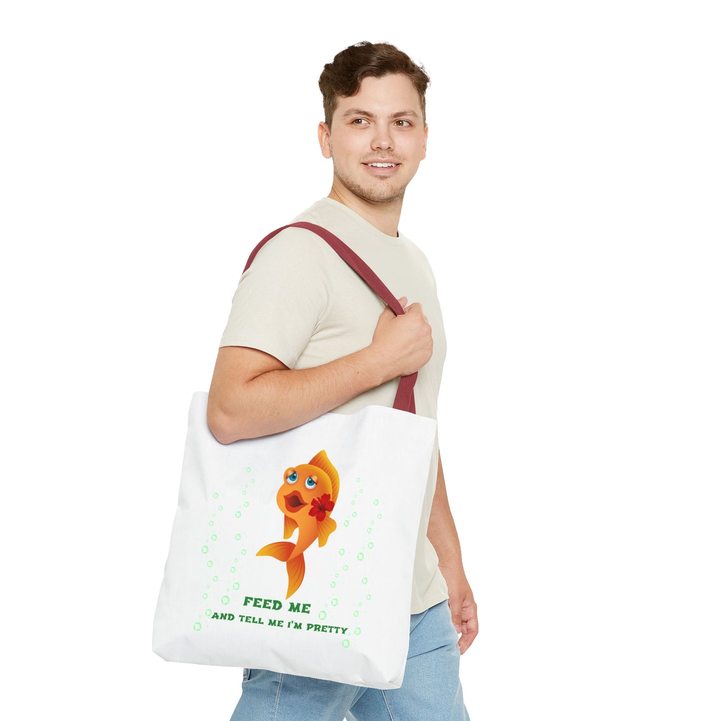 Cartoon goldfish with red lips and flower Tote Bag